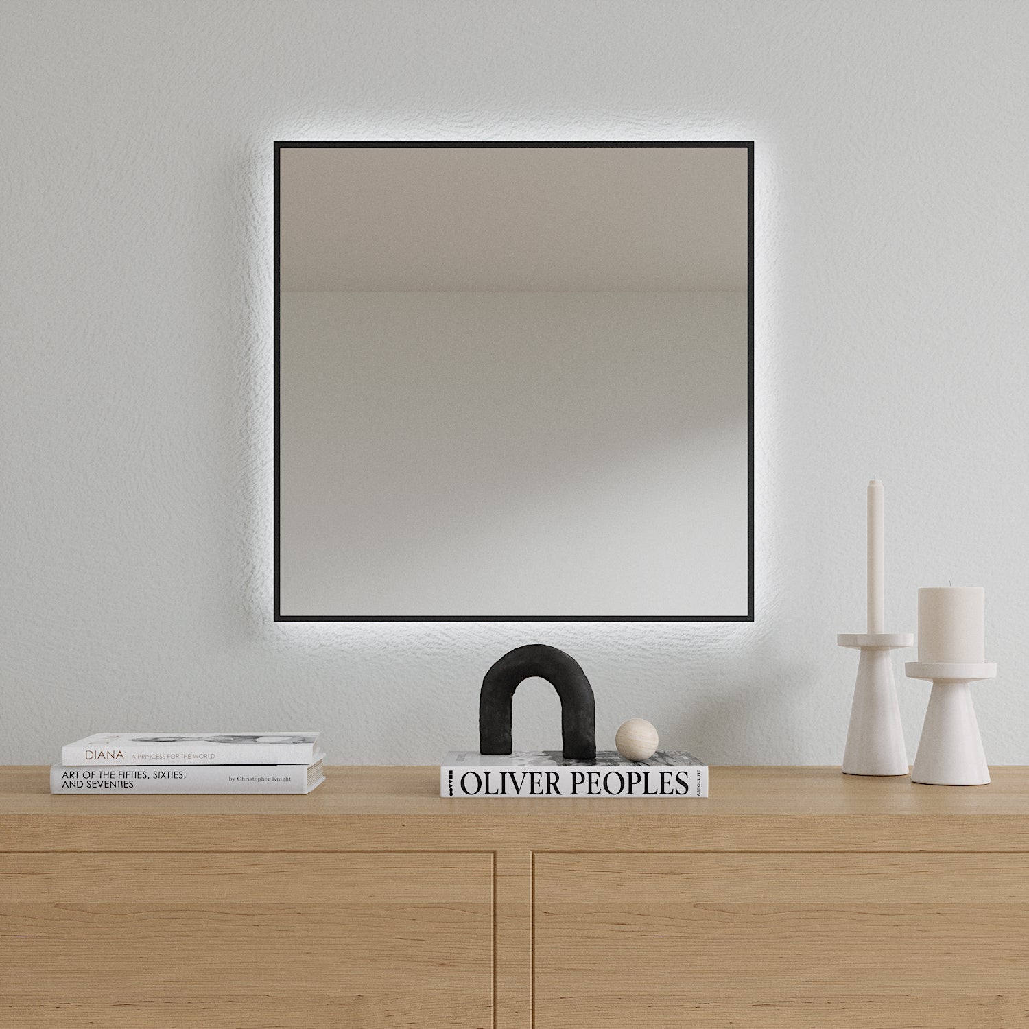 Slimline LED Mirror With Black Frame (50x50cm)