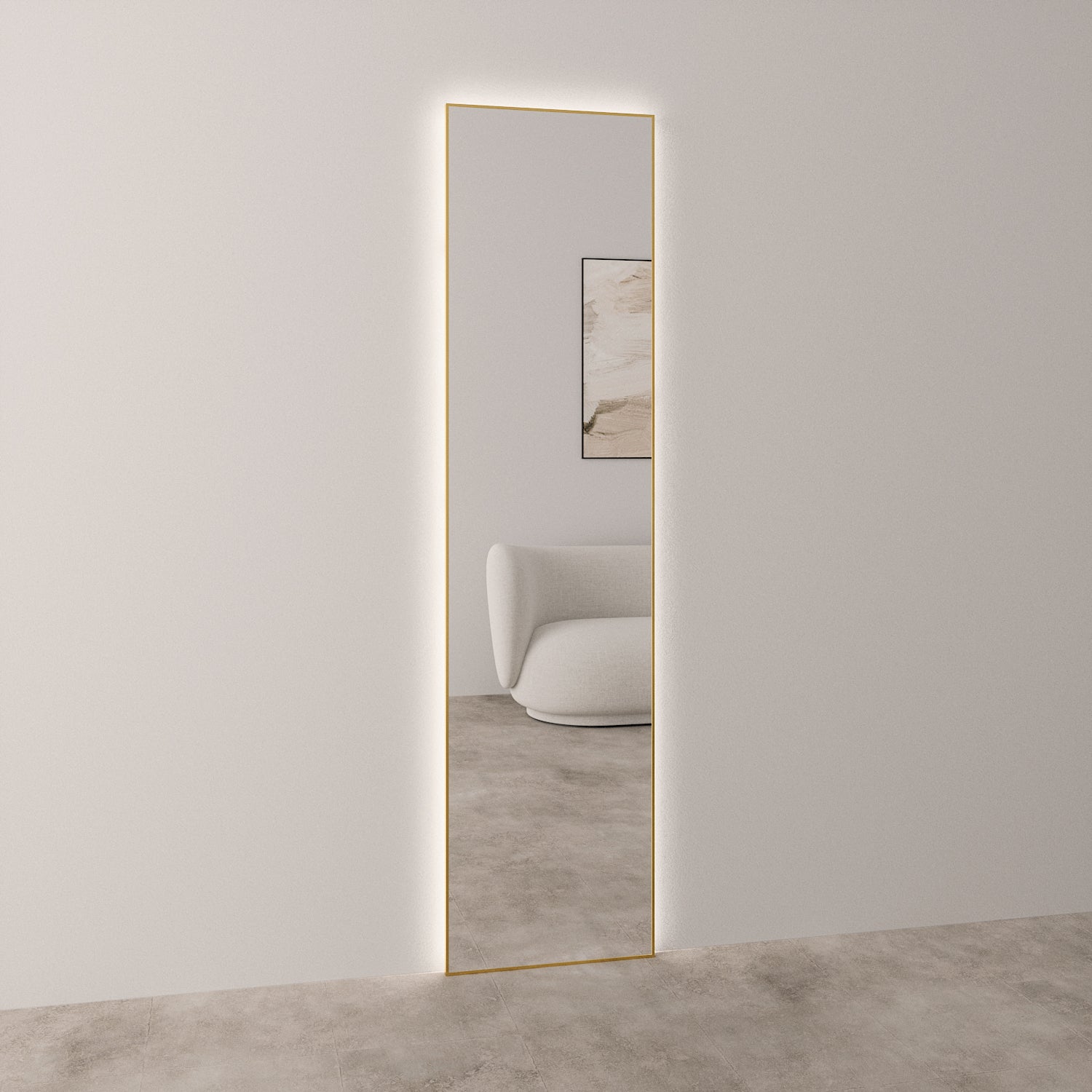 Slimline Full-Length LED Mirror With Gold Frame (50x200cm)