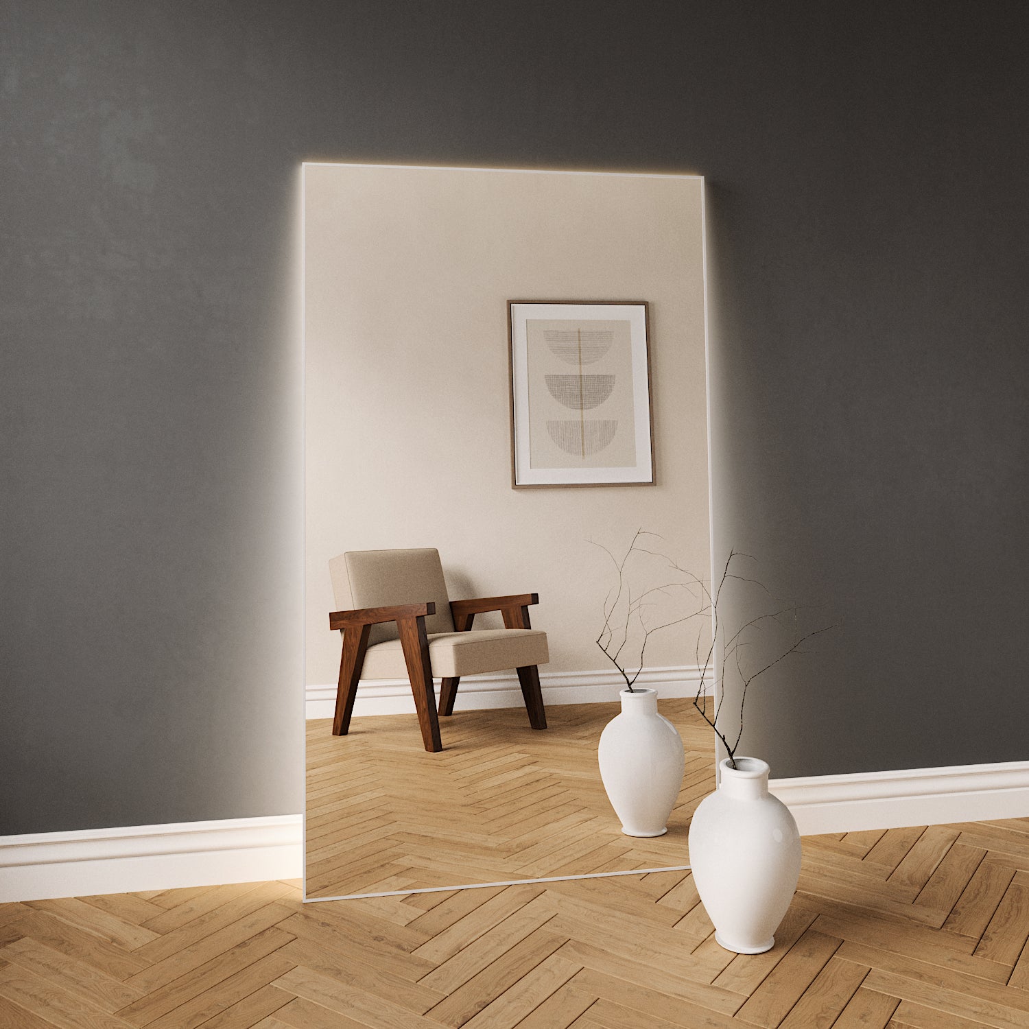 Slimline Full-Length LED Mirror With White Frame (100x170cm)