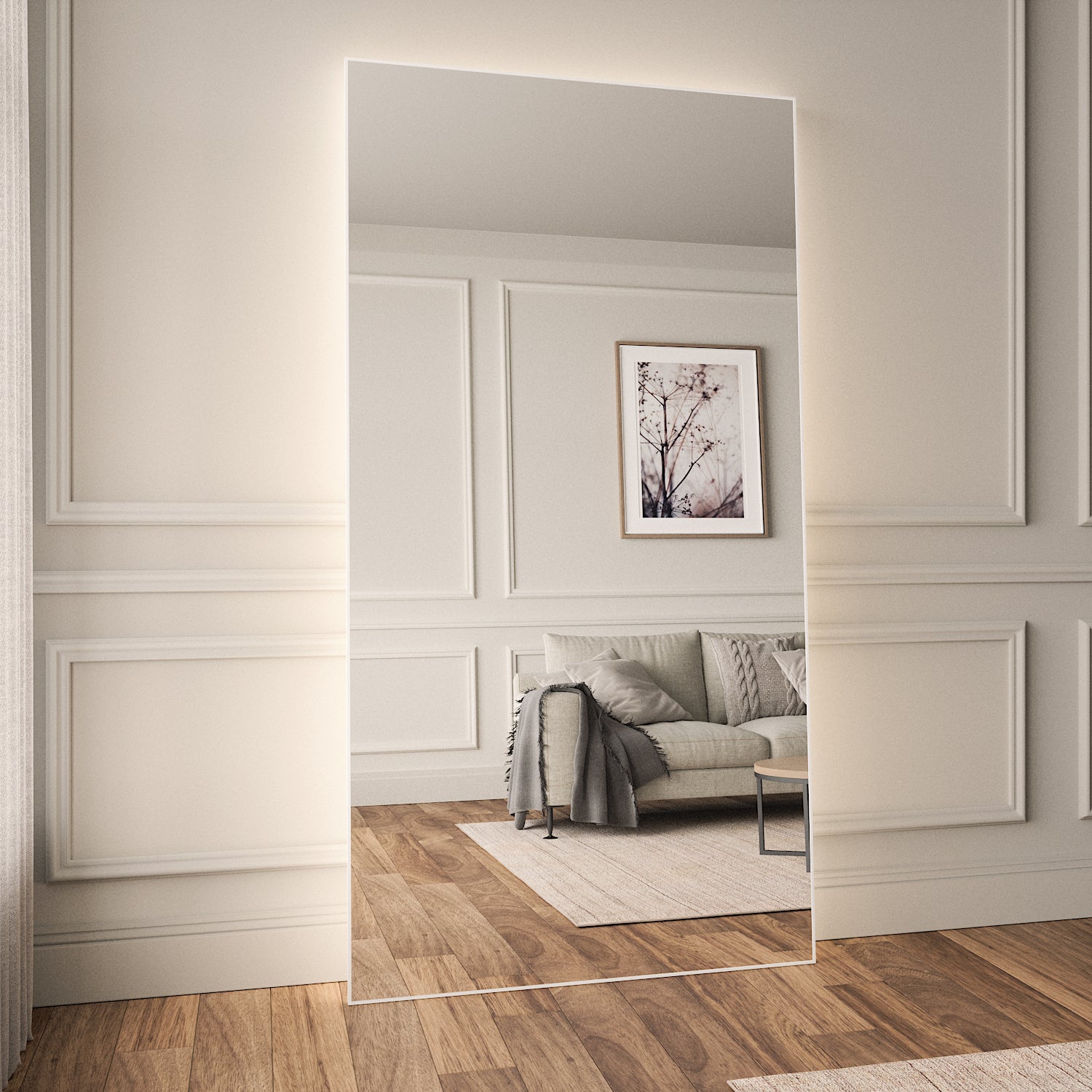 Slimline Full-Length LED Mirror With White Frame (110x210cm)