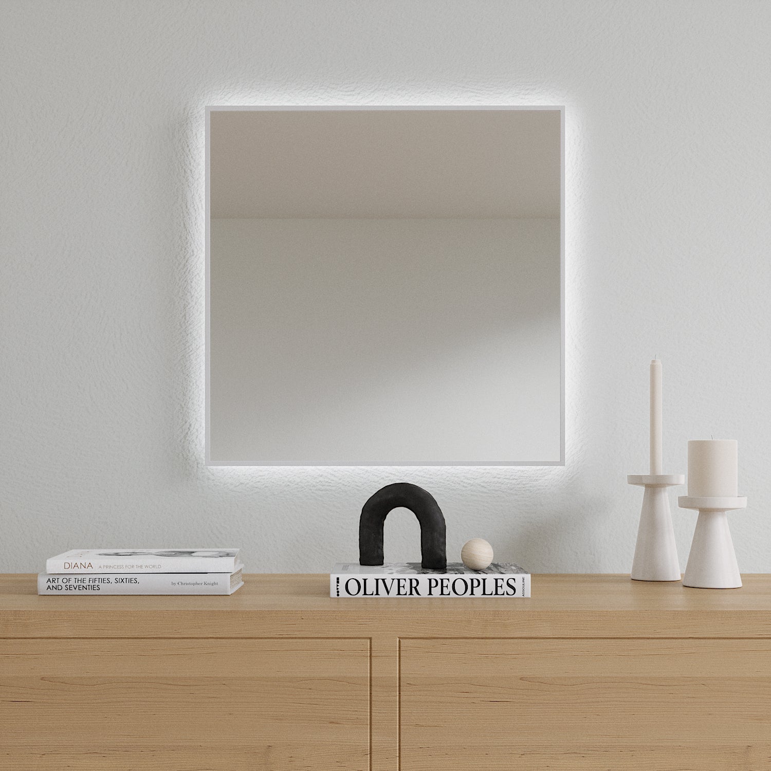 Slimline LED Mirror With White Frame (50x50cm)