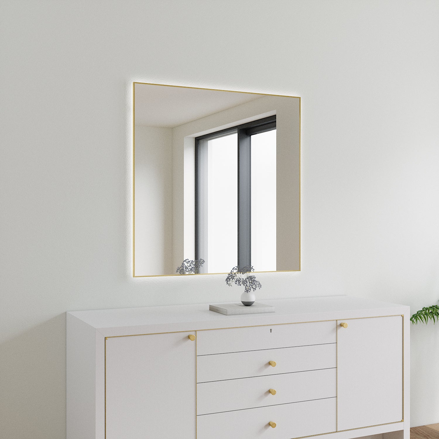 Slimline LED Mirror With Gold Frame (100x100cm)