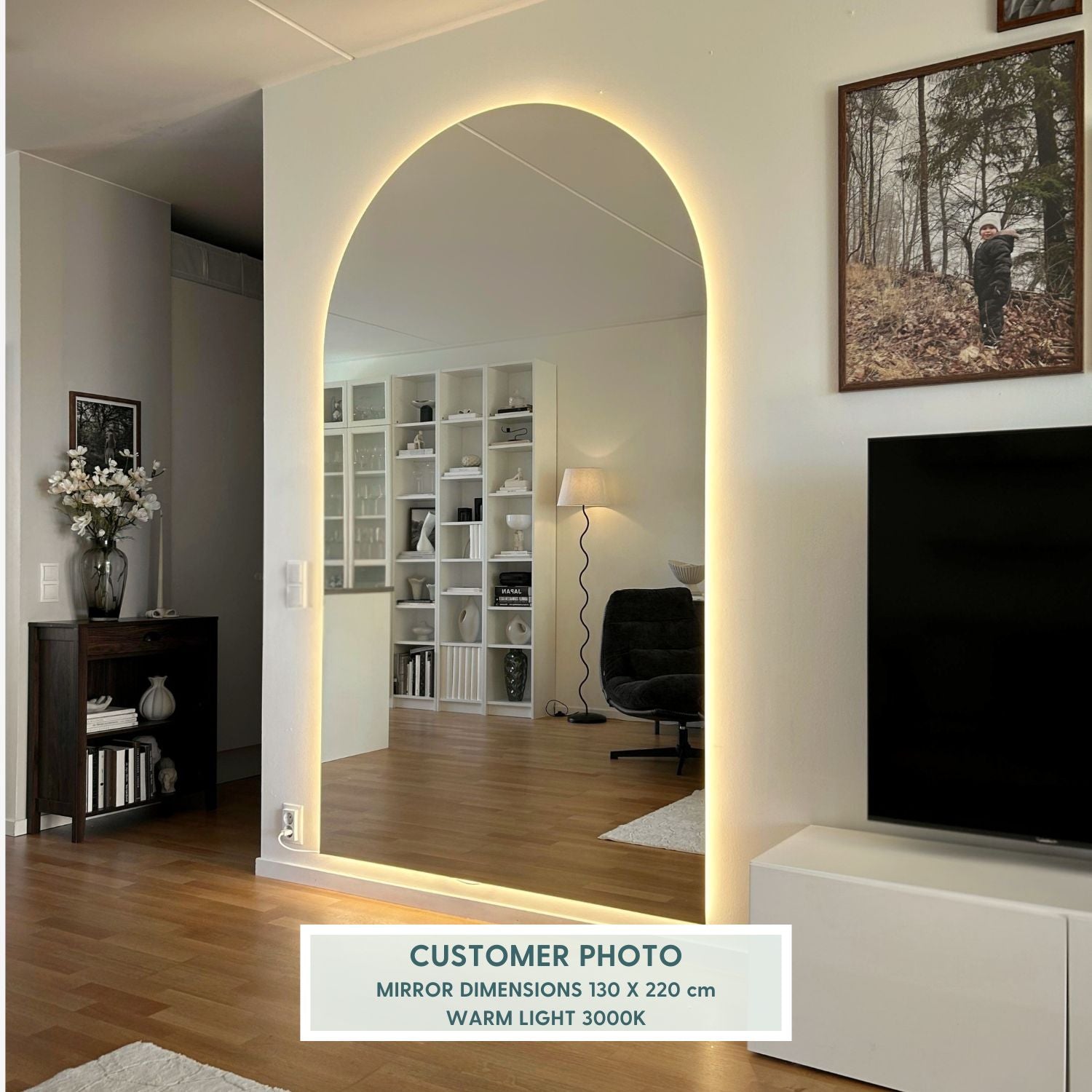 Kaari - Extra-Large Arch Mirror With LED-Lights (130x220 cm)