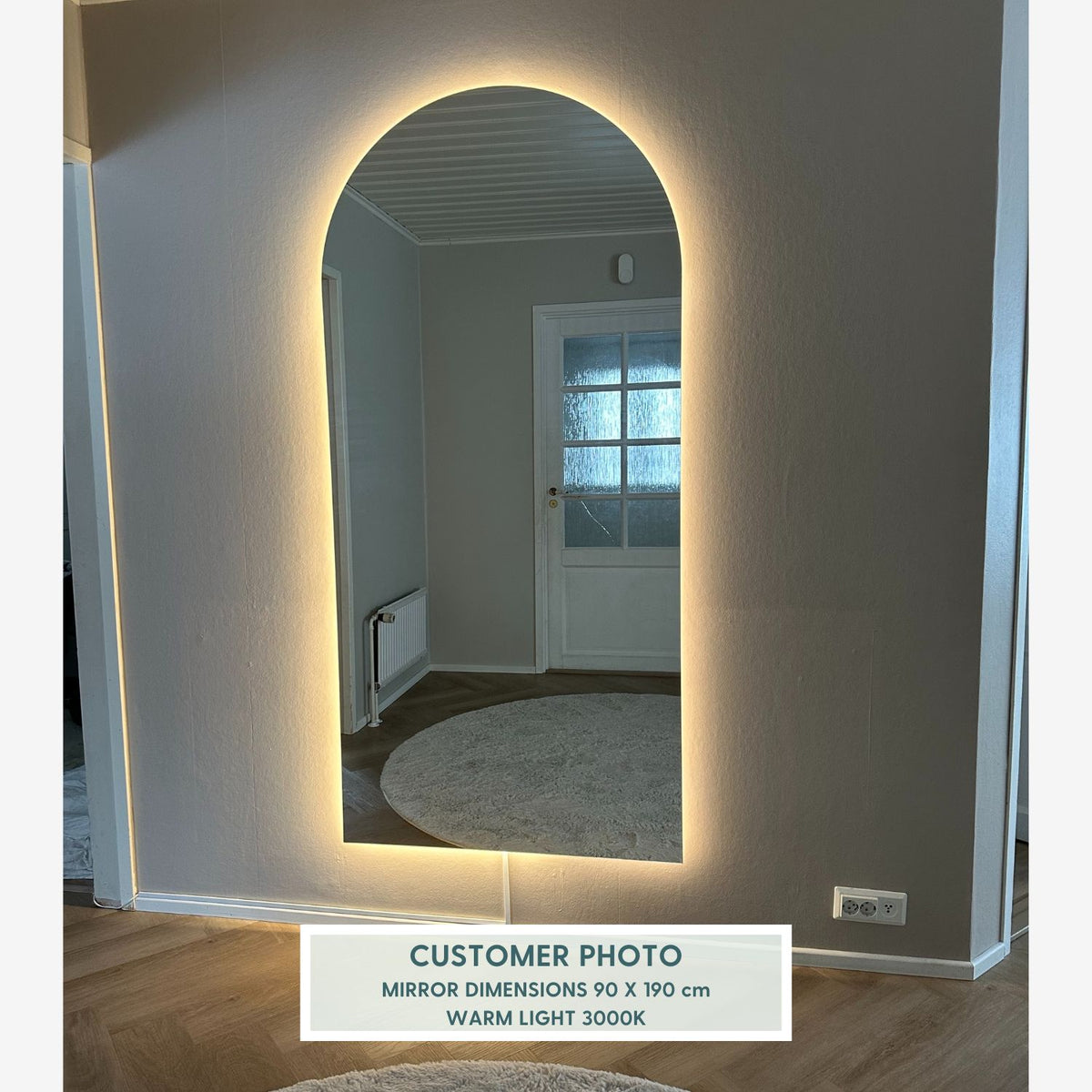 Kaari - Large Modern Arch Mirror With LED-Lights (90x190cm)