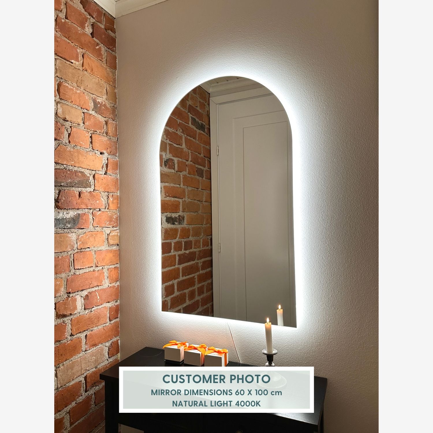 Kaari - Modern Arch Mirror With LED-Lights (60x100cm)