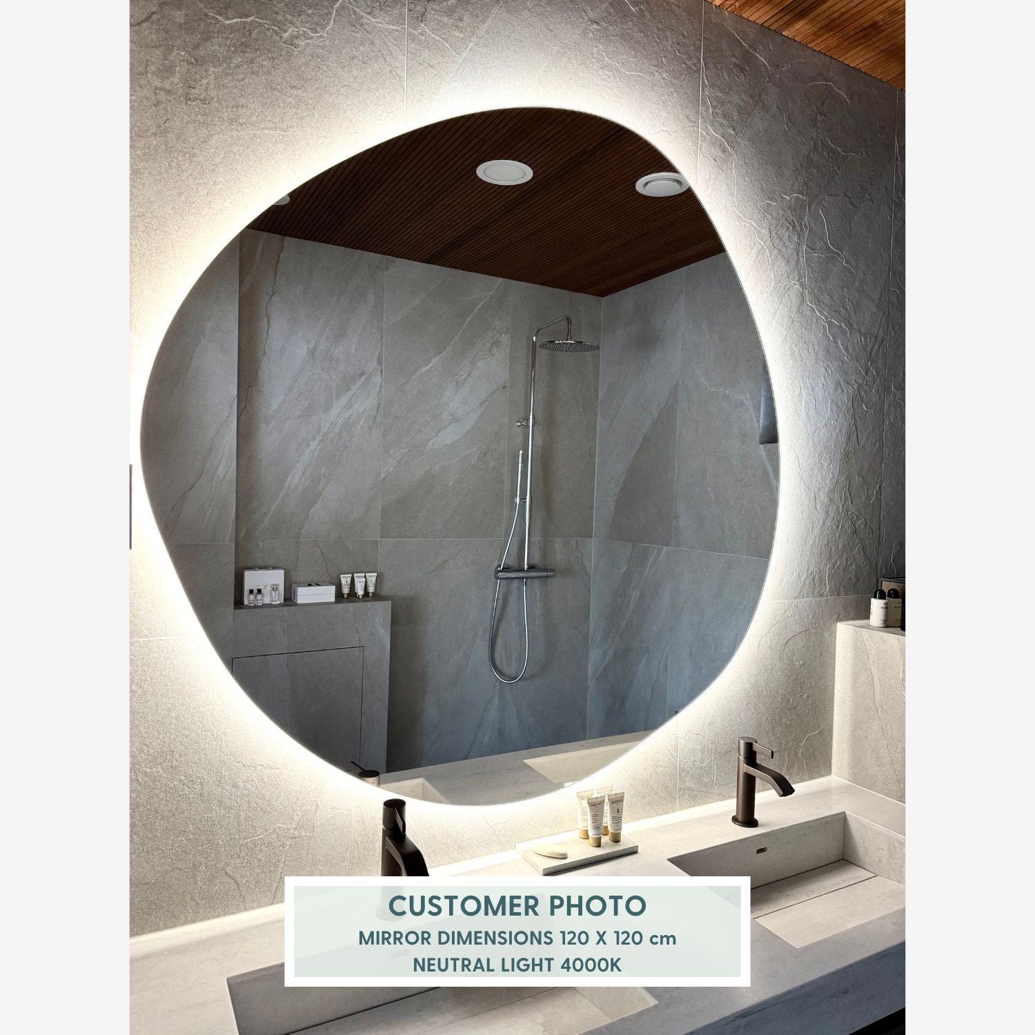 Stone - Asymmetrical Bathroom Mirror With Lights (100x100 cm)