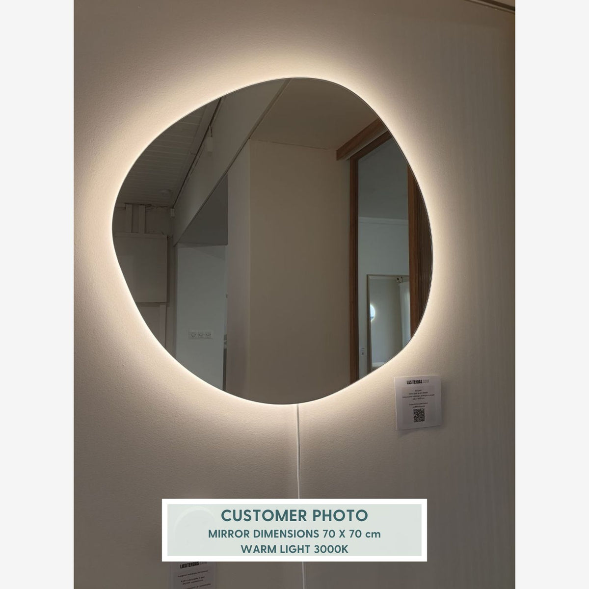 Stone - Asymmetrical Bathroom Mirror With Lights (90x90cm)
