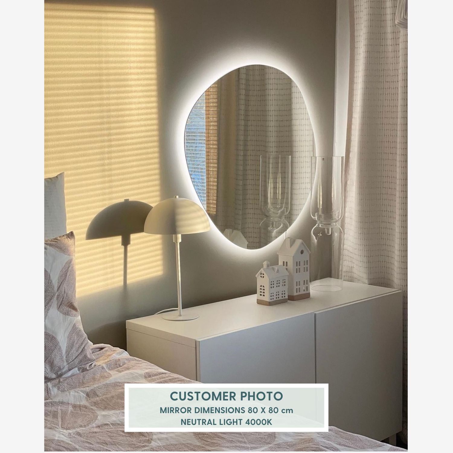 Stone - Asymmetrical Bathroom Mirror With Lights (80x80cm)