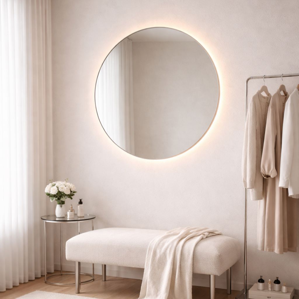 Lato Round wall mirror with frame and LED lights