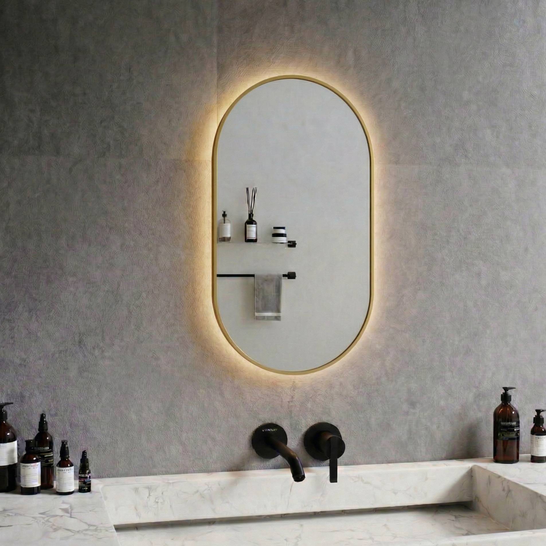 Lato Stream wall mirror with frame and LED lights