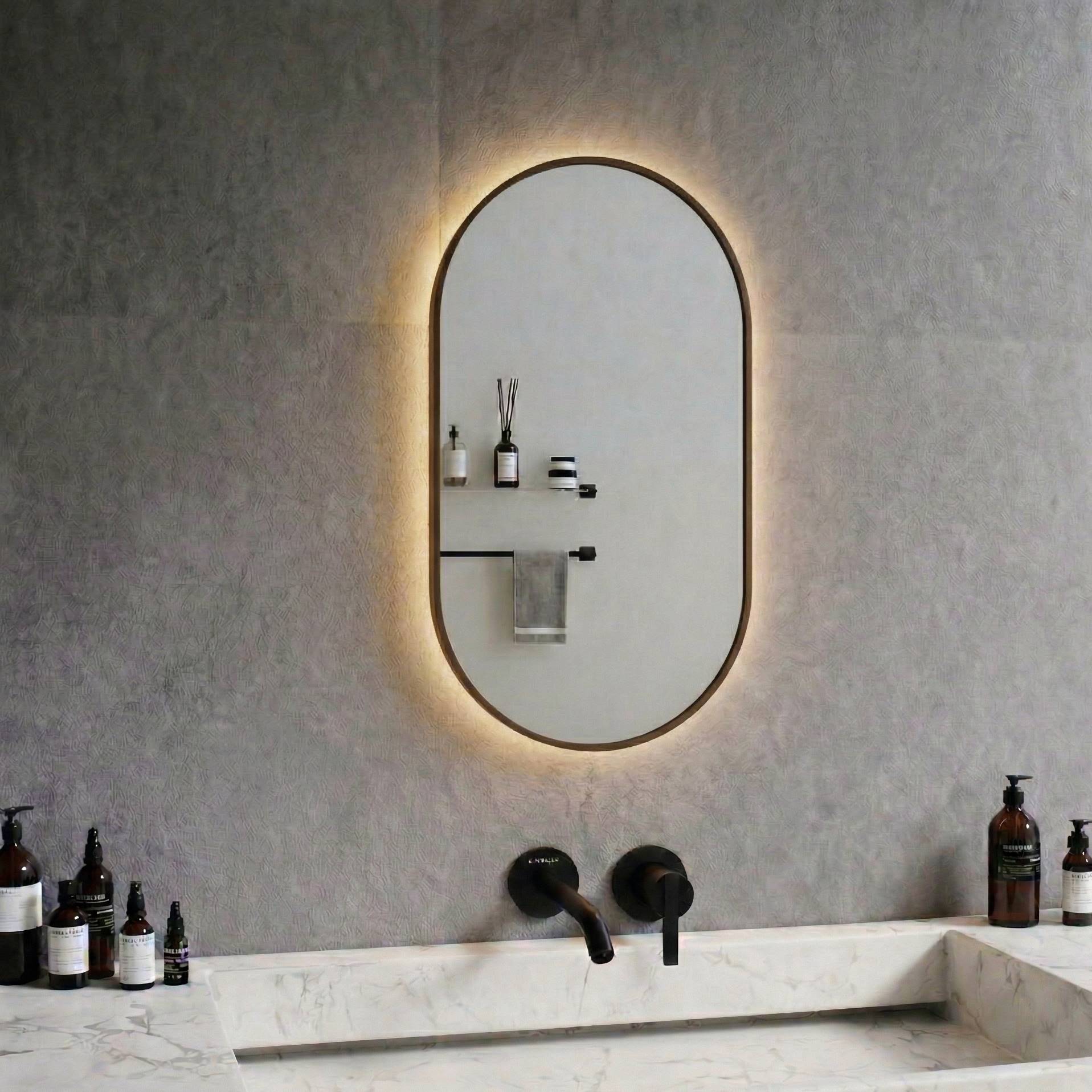 Lato Stream wall mirror with frame and LED lights