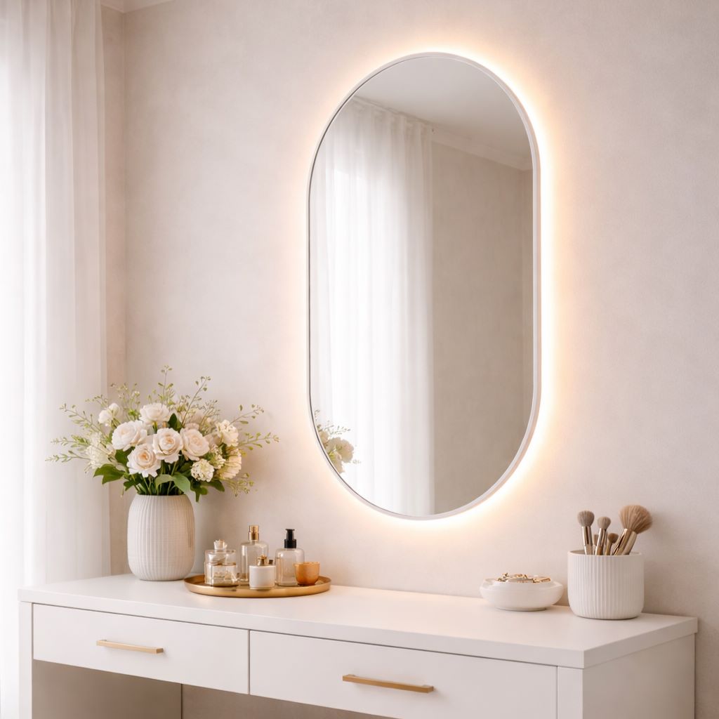 Lato Stream wall mirror with frame and LED lights