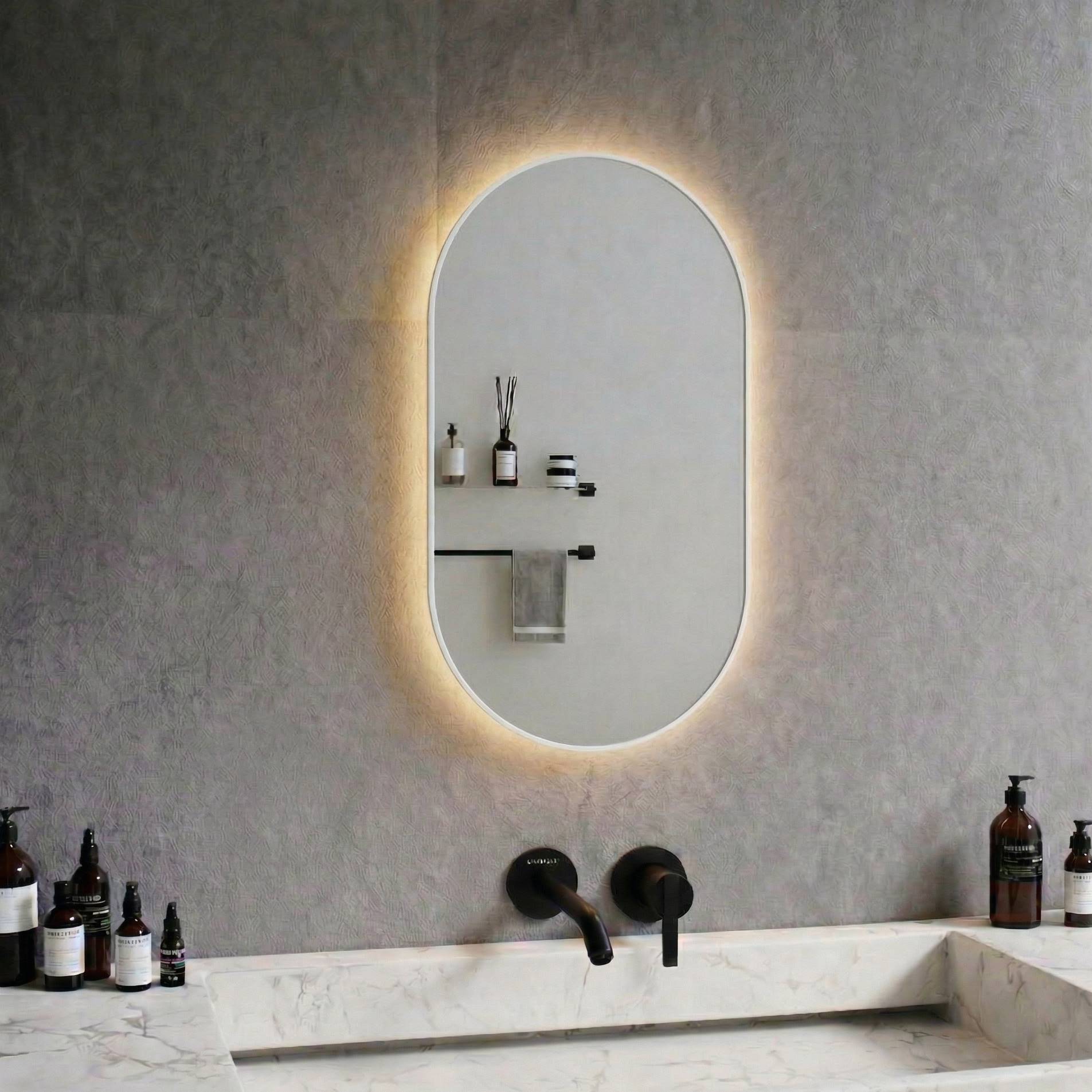 Lato Stream wall mirror with frame and LED lights