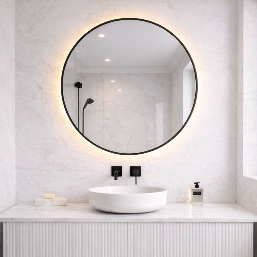 Lato Round wall mirror with frame and LED lights