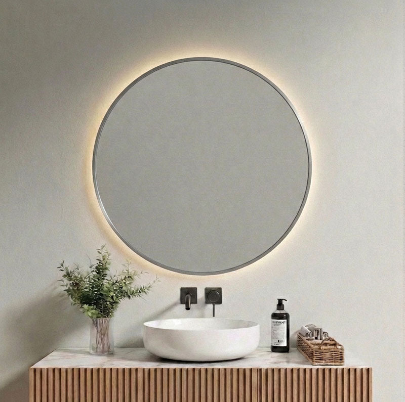 Barn Round wall mirror with frame and LED lights