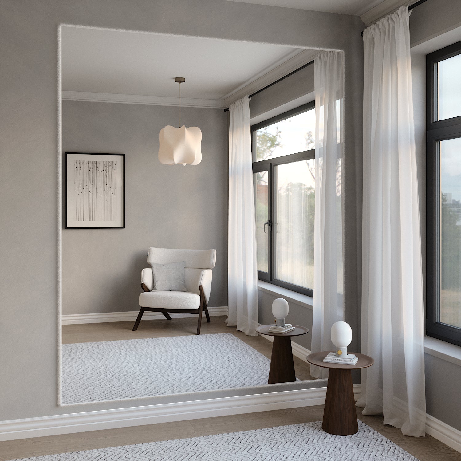 Giant Slimline LED mirror With White Frame (200x215cm)