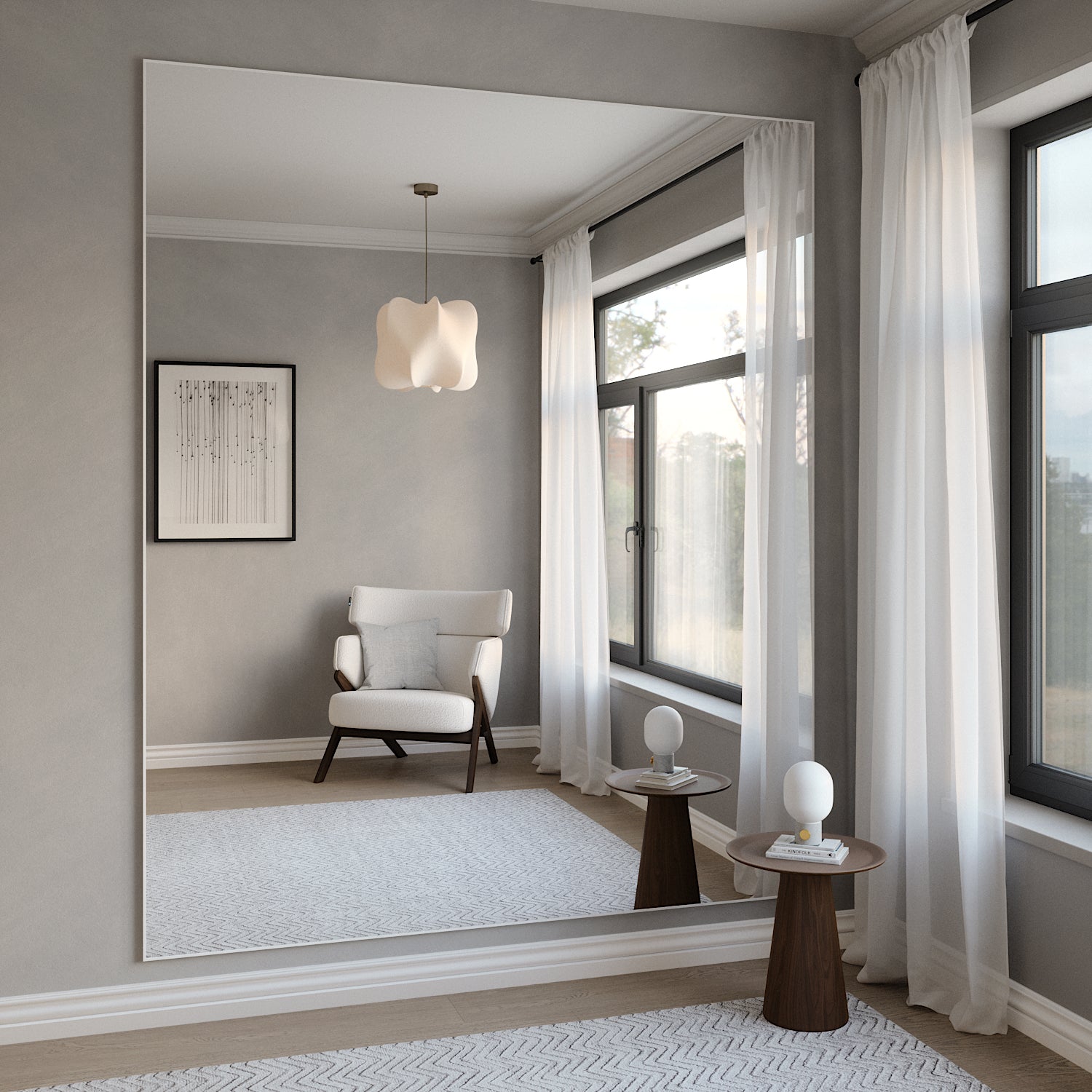 Giant Slimline Mirror with White Frame (200x215cm)