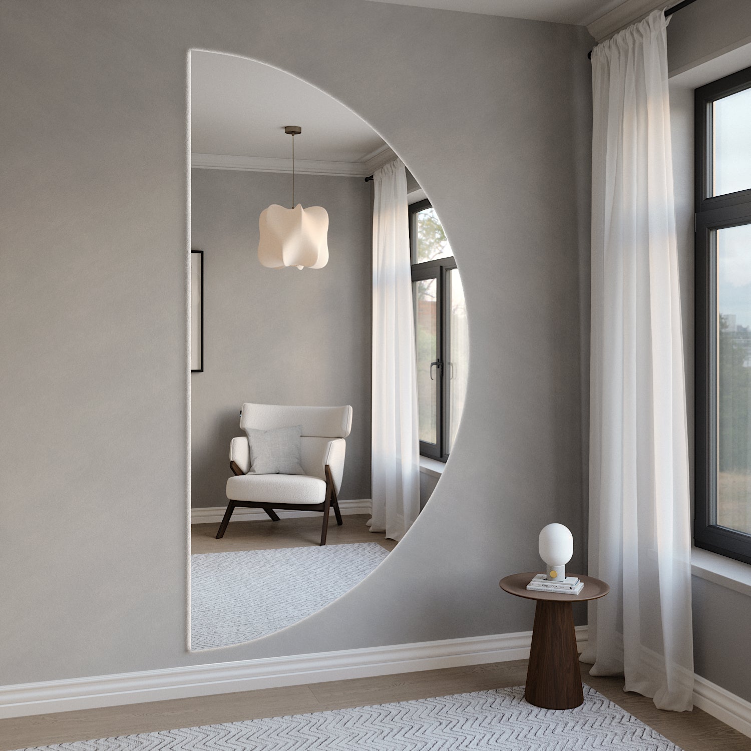 Extra-Large Half Moon Mirror with LED Lights (120x220cm)