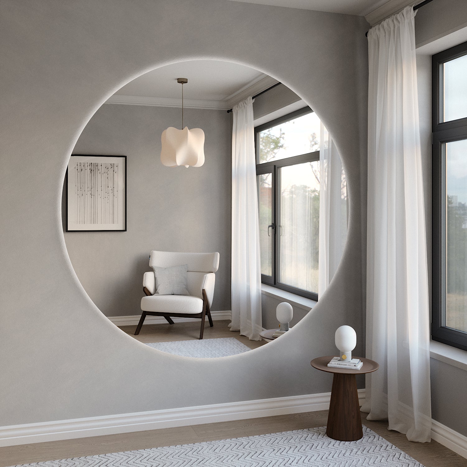 Extra großer runder Spiegel mit LED-Licht (200 cm)