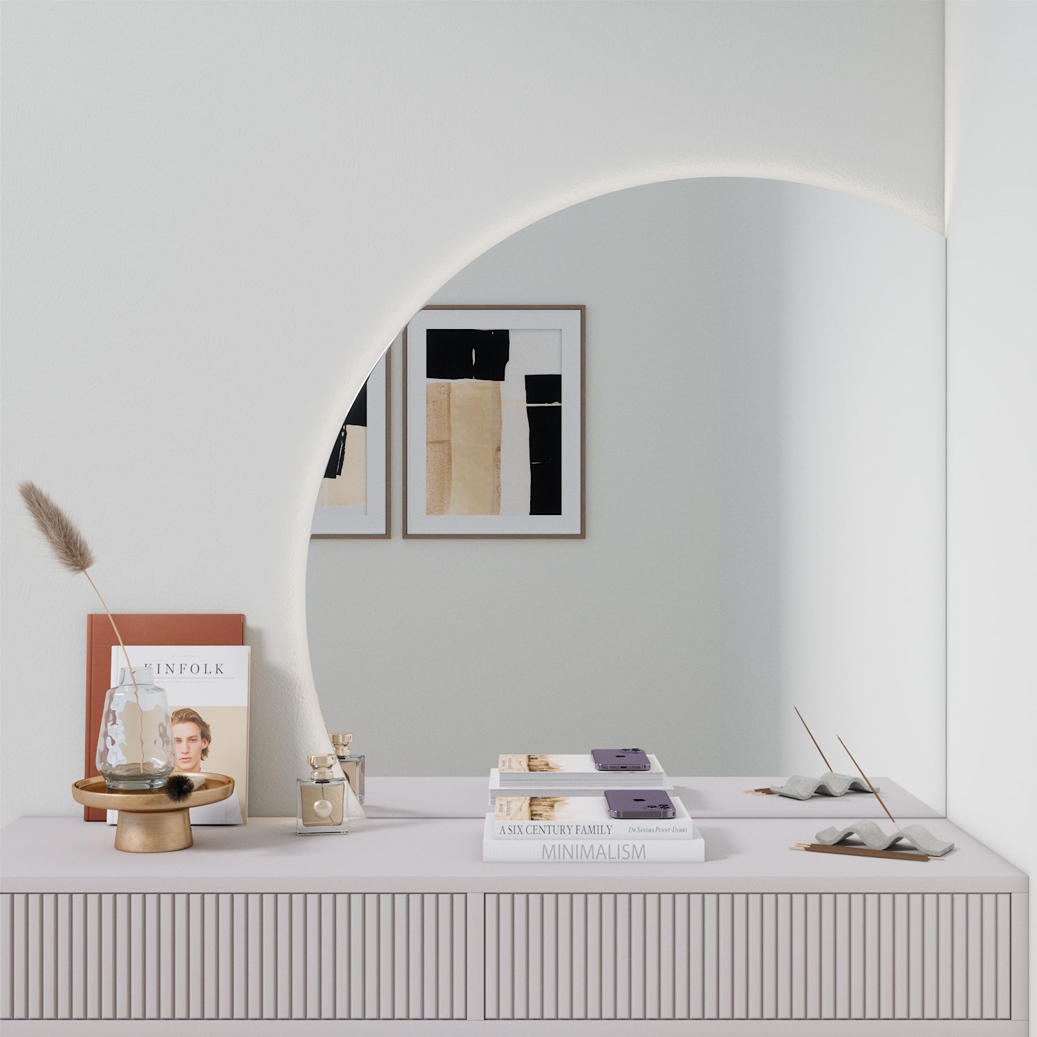 Semi-circle Bathroom Mirror With Lights (90x90cm)