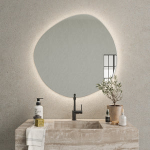 Stone - Asymmetrical Bathroom Mirror With Lights (90x90cm)