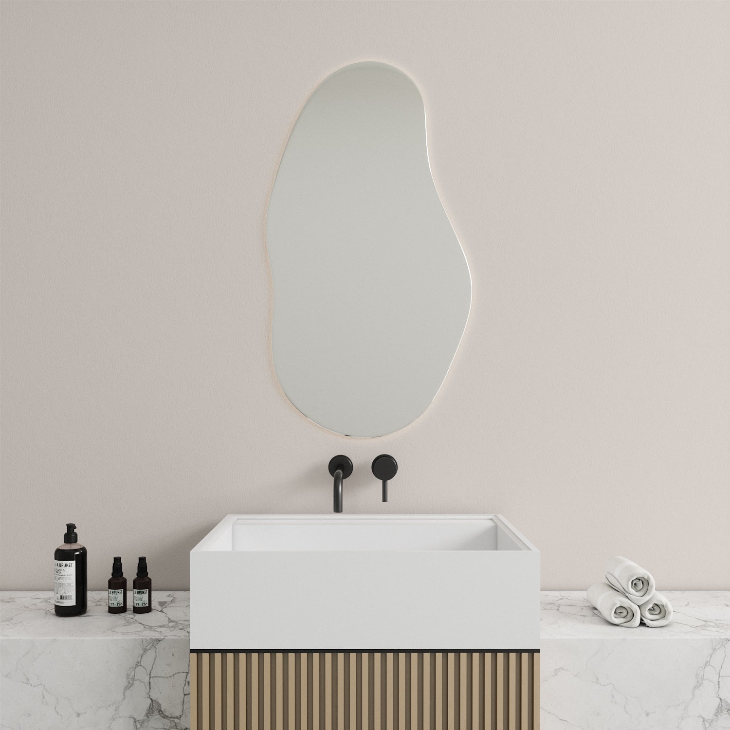 Sand - Asymmetrical Bathroom Mirror With Lights (55x100cm)