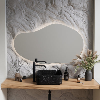 Sand - Asymmetrical Bathroom Mirror With Lights (70x120 cm)