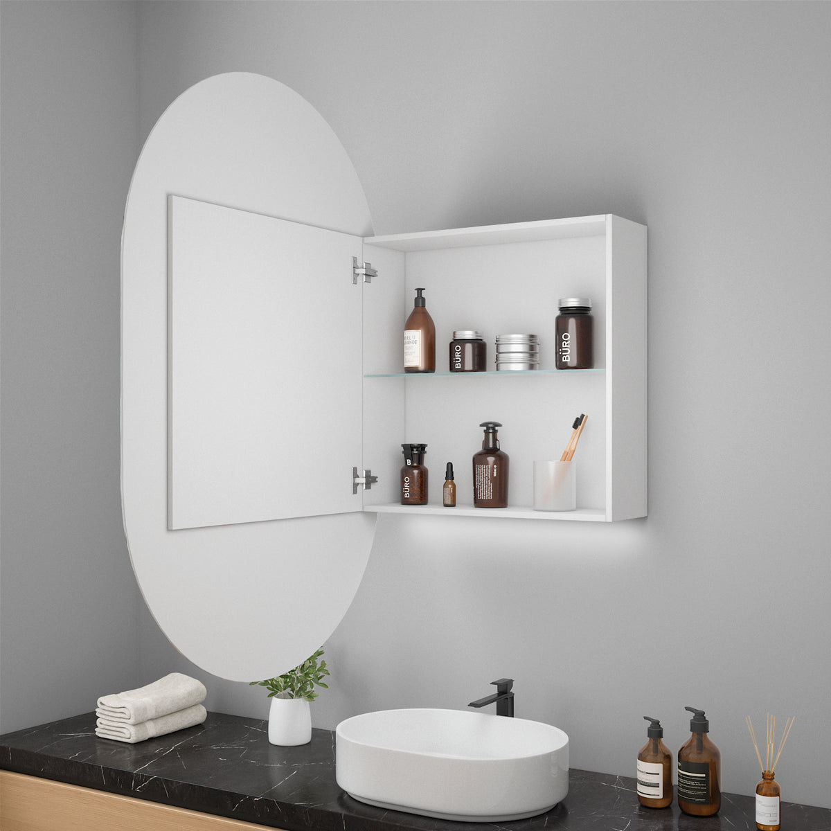 Mirror Cabinet Rounded Corner (60 cm)