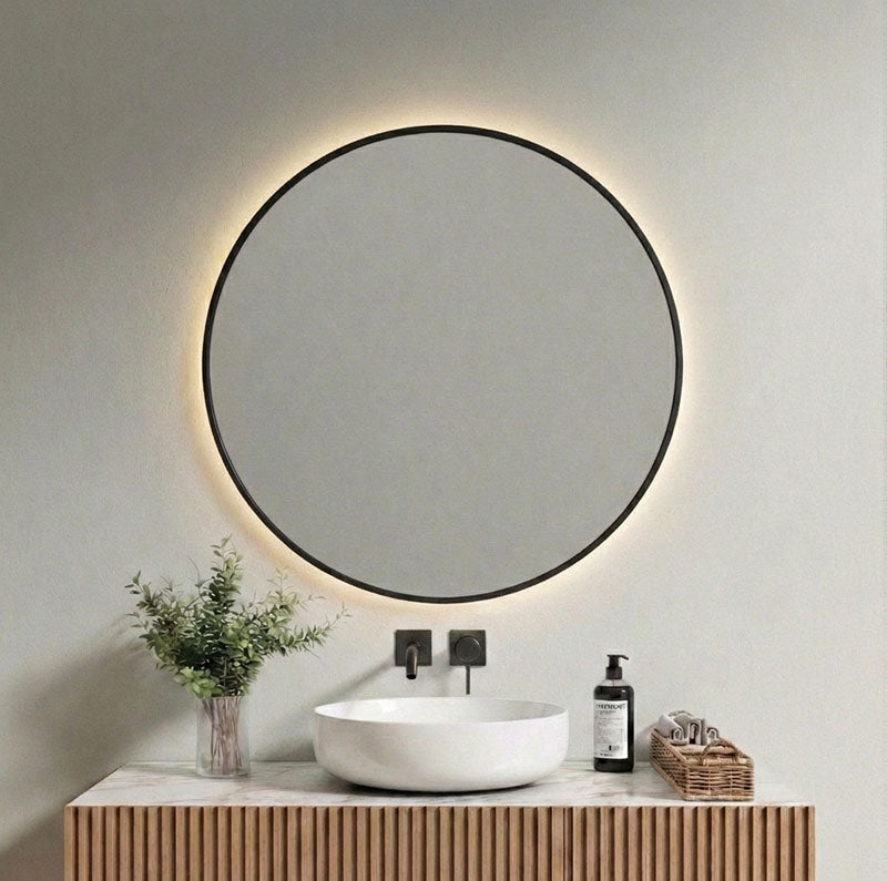 Barn Round wall mirror with frame and LED lights