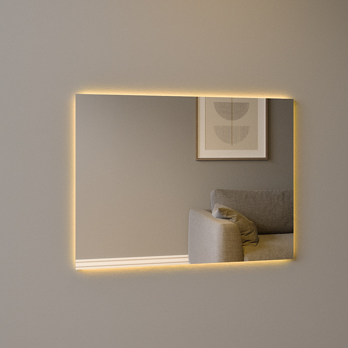 Rectangular Mirror with colour-changing backlighting