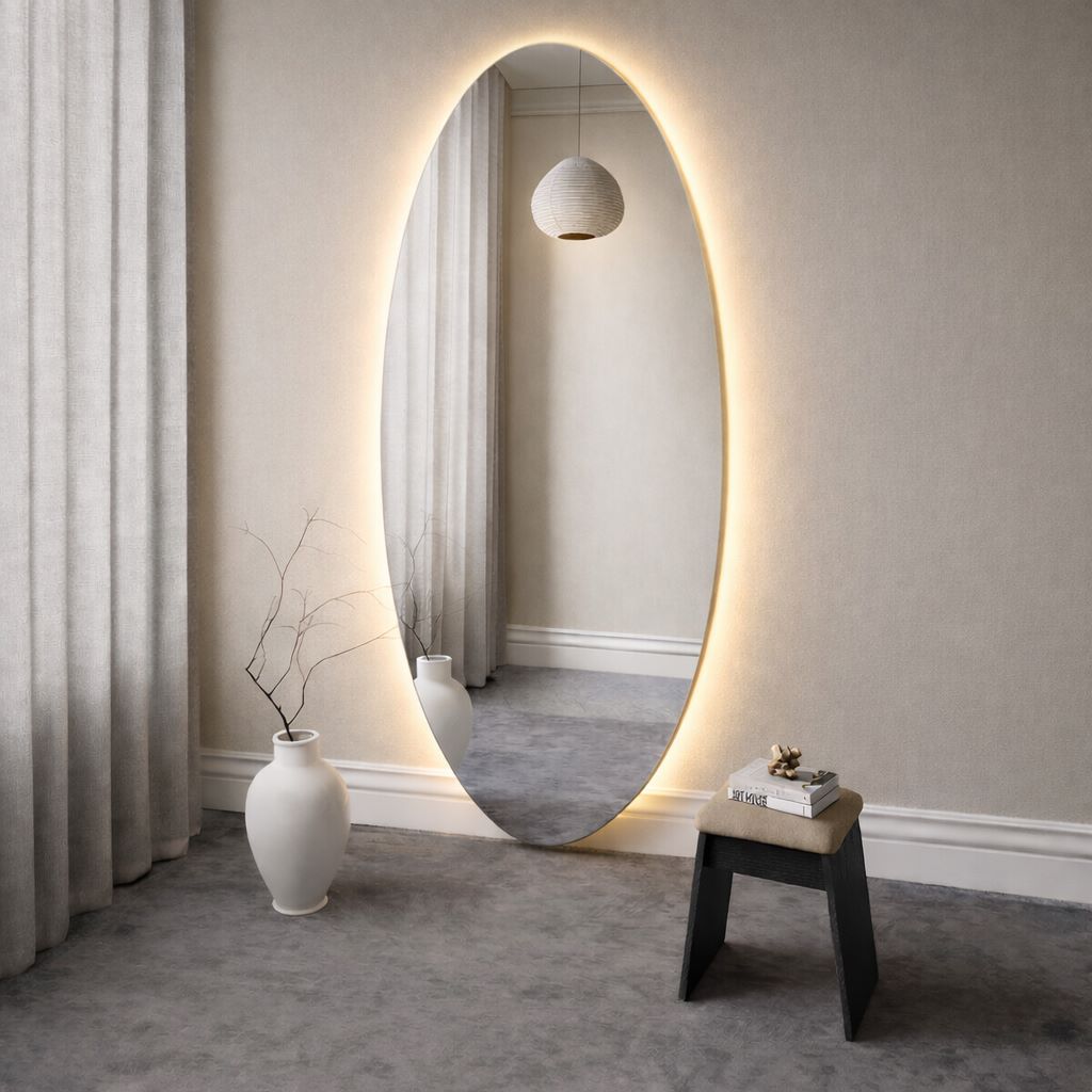 Large Full Length Oval Mirror With LED lights (90x190 cm)