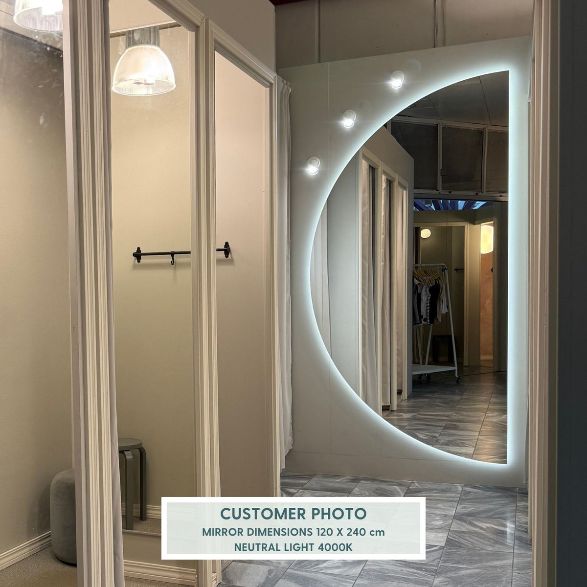 Half Moon Mirror with LED Lights (108x180cm)