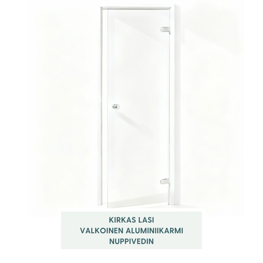 Usva – kylpyhuoneen ja höyrysaunan lasiovi alumiinikarmilla