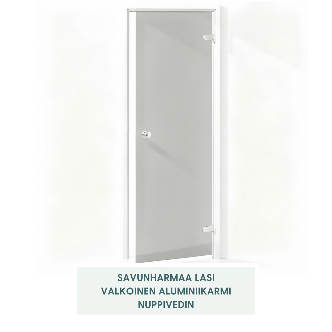 Usva – kylpyhuoneen ja höyrysaunan lasiovi alumiinikarmilla