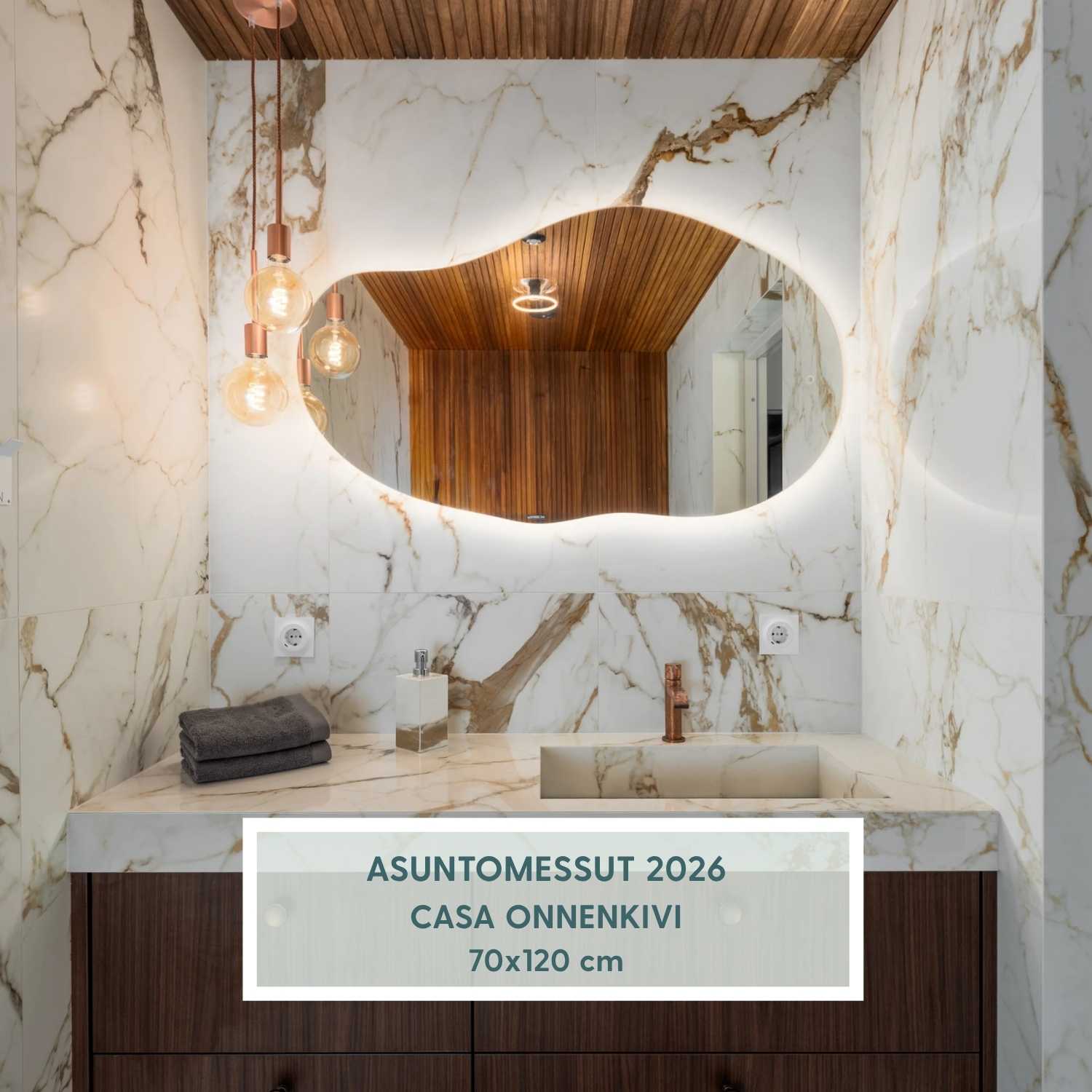 Sand - Asymmetrical Bathroom Mirror With Lights (70x120 cm)