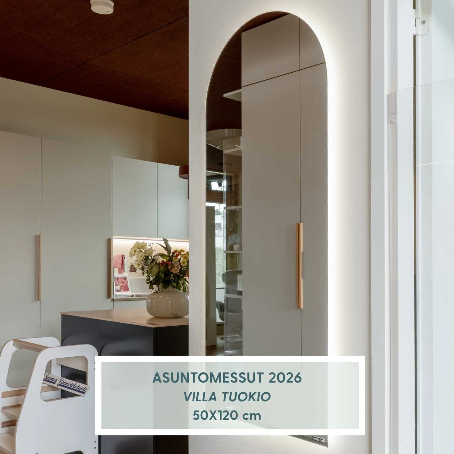 Kaari - Modern Arch Mirror With LED-Lights (50x120 cm)