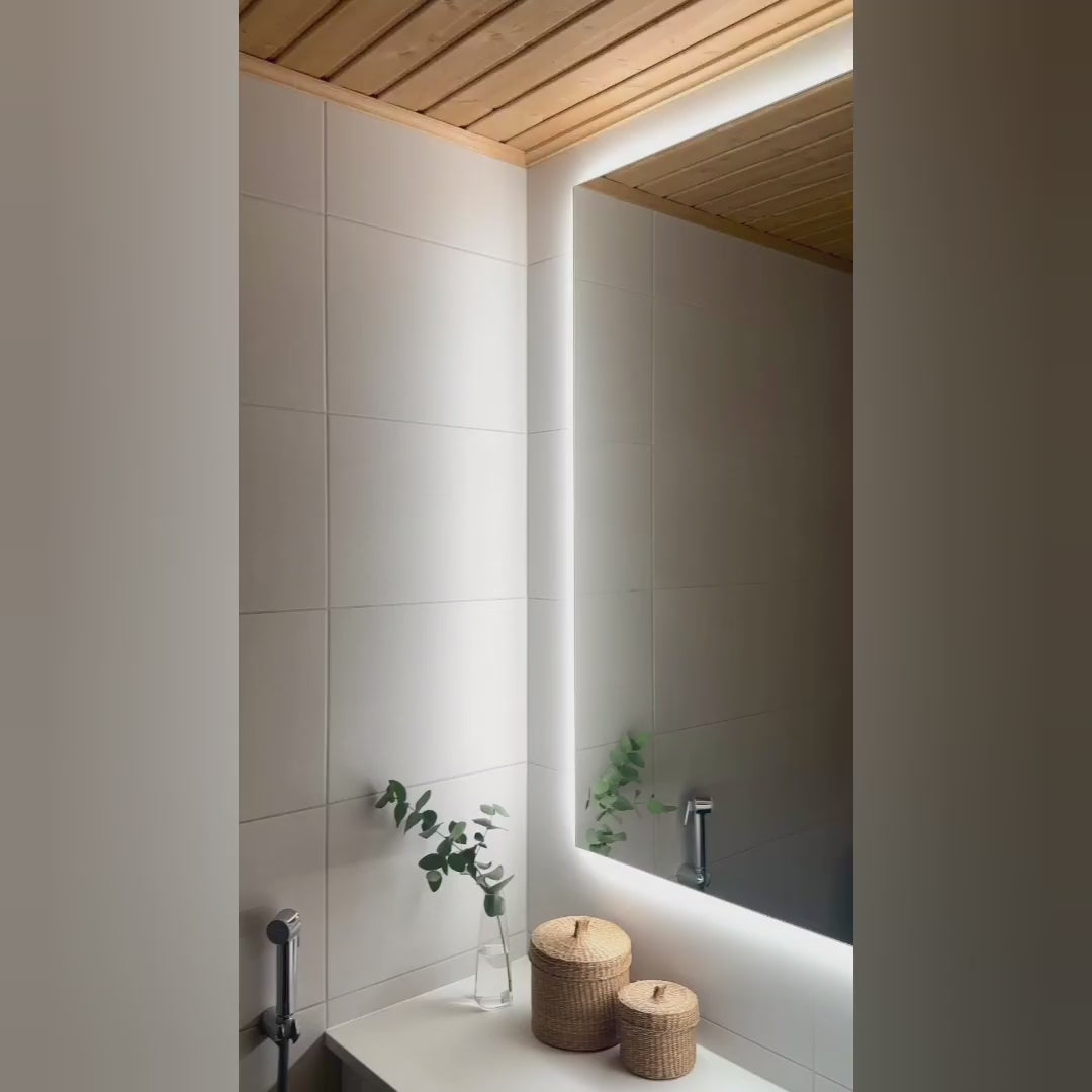 Load video: Rectangular Mirror With Lights (120x60cm)