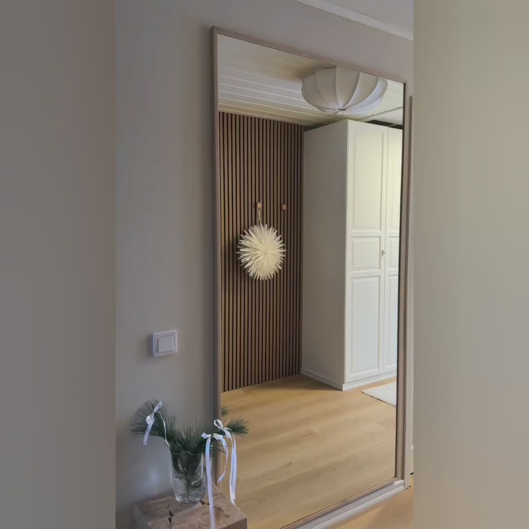 Load video: Slimline - Extra Large Full Length Mirror With Oak Frame (130x220cm)